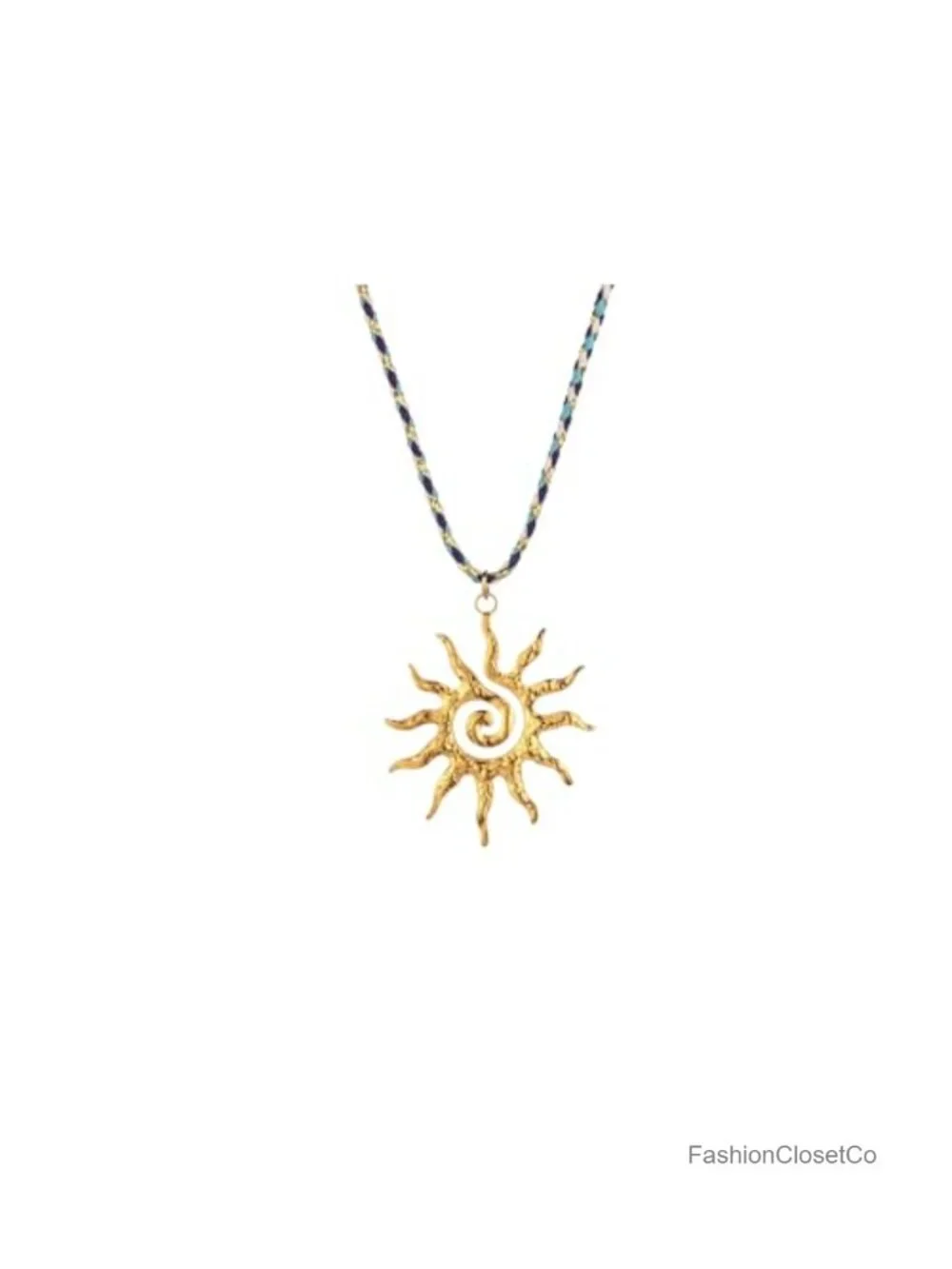 Boho Spiral Sun Pendant Necklace with Black Cord, Adjustable